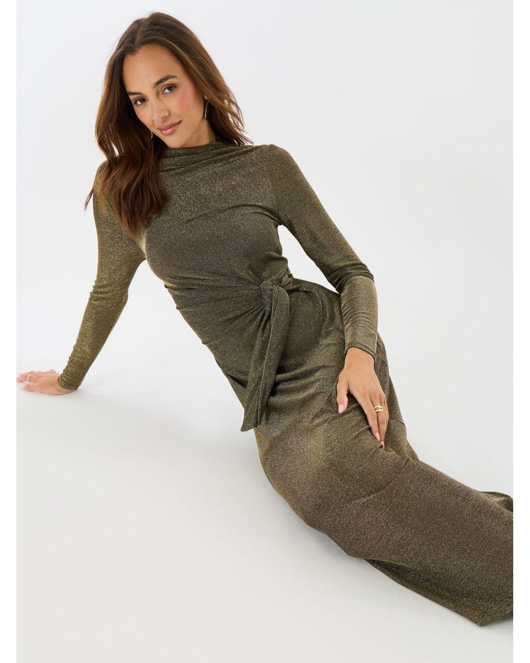 Threadbare Metallic Funnel Neck Midaxi Dress