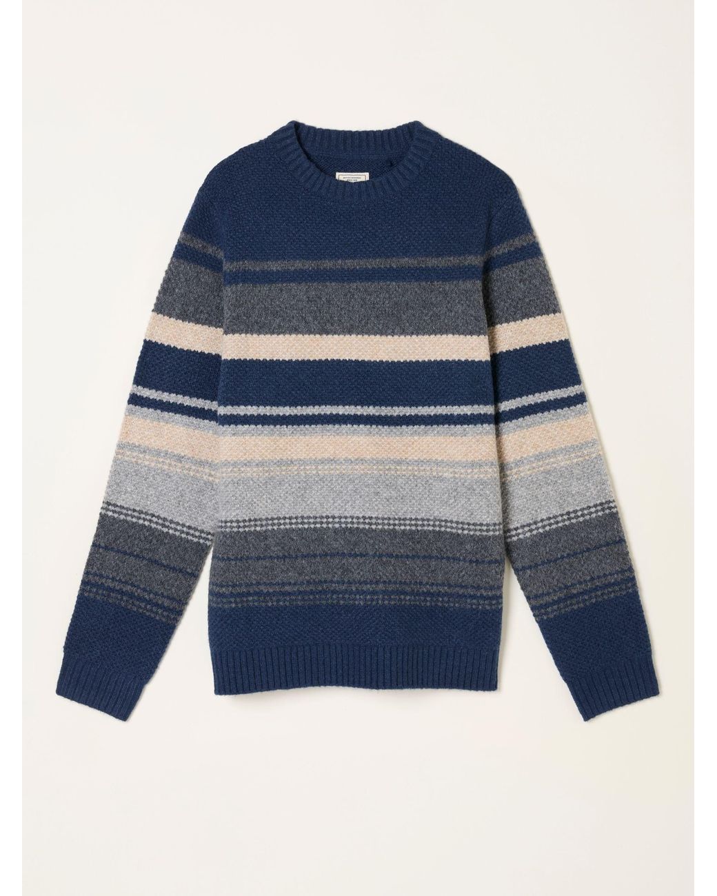 FatFace Blue Calder Stripe Crew Neck Knitted Jumper for men