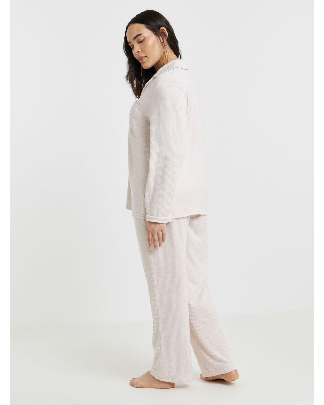 Simply Be White Brushed Rib Pyjamas Set