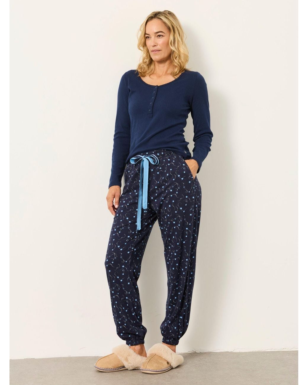 FatFace Blue Harper Star Cuffed Pyjama Bottoms