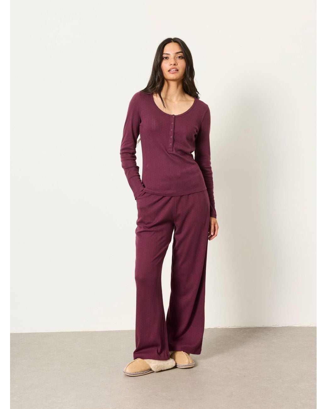 FatFace Purple Hattie Henley Pointelle Top
