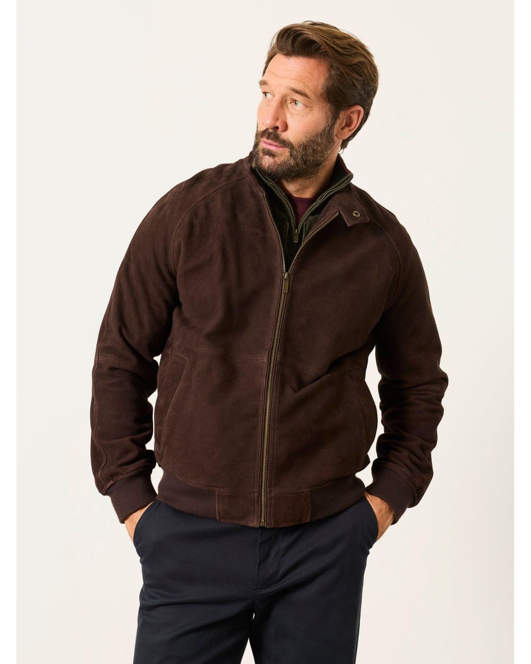 FatFace Brown Fatface Chocolate 100% Suede Bomber Jacket for men