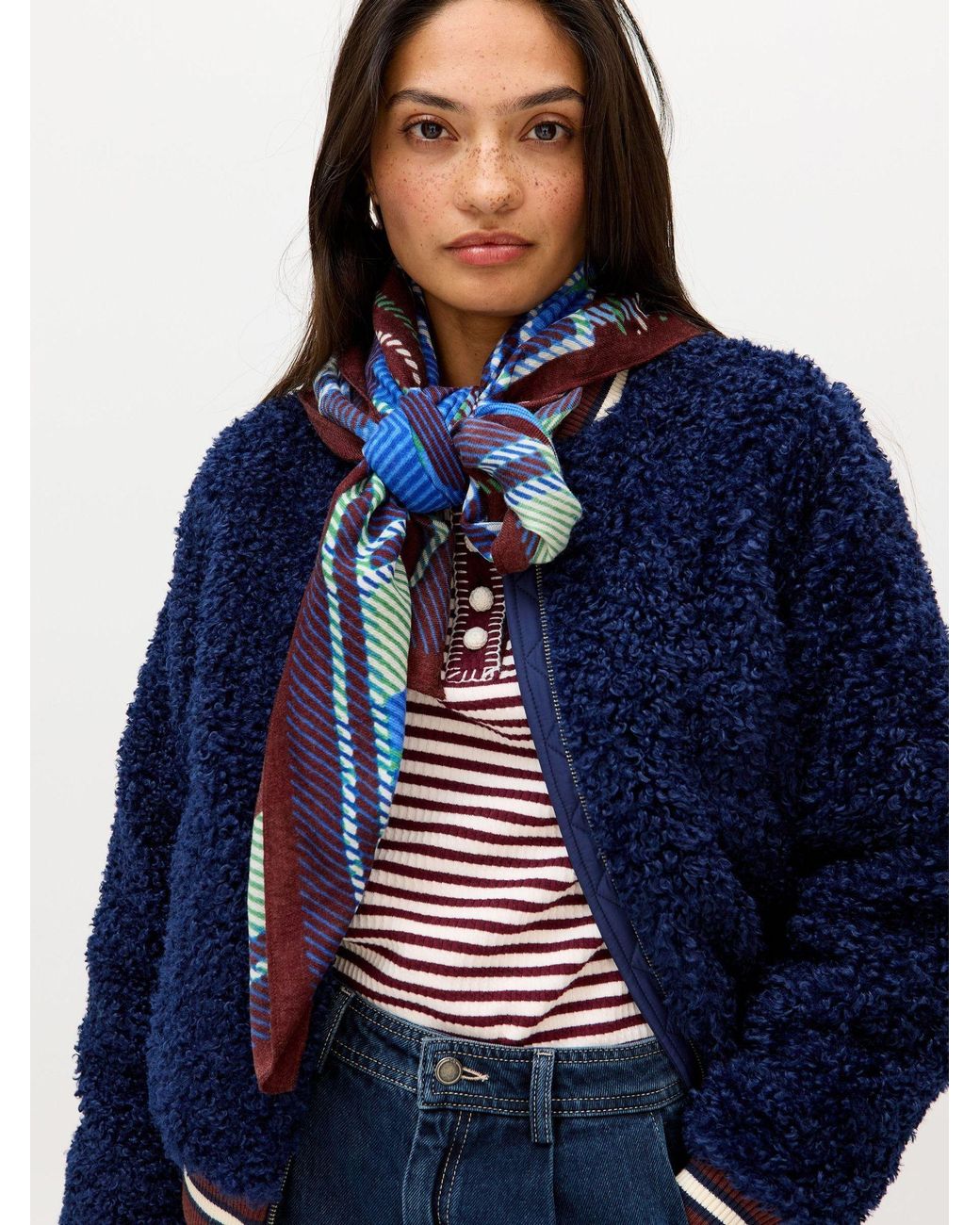 Oliver Bonas Blue Checked Large Square Scarf