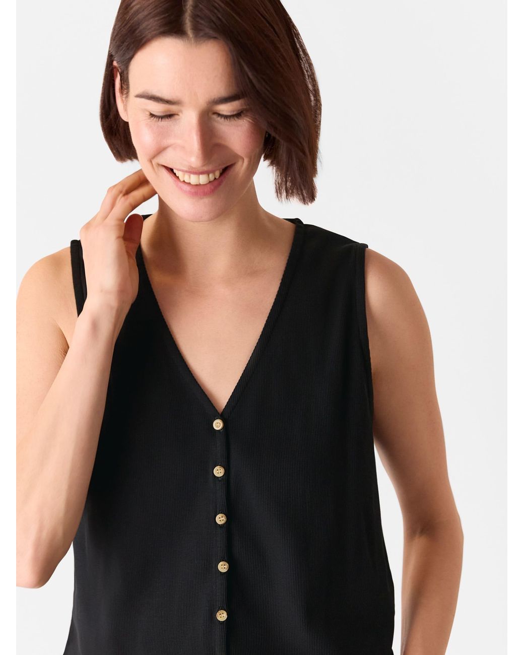 Whistles Black Button Rib Tank