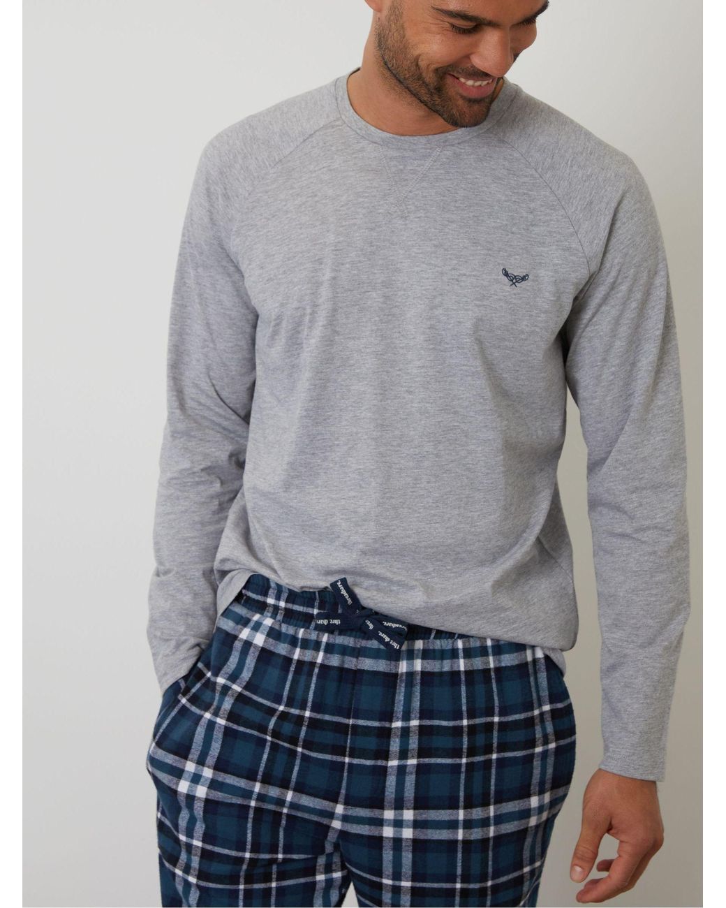 Threadbare Gray Blend Long Sleeve Pyjamas Set for men
