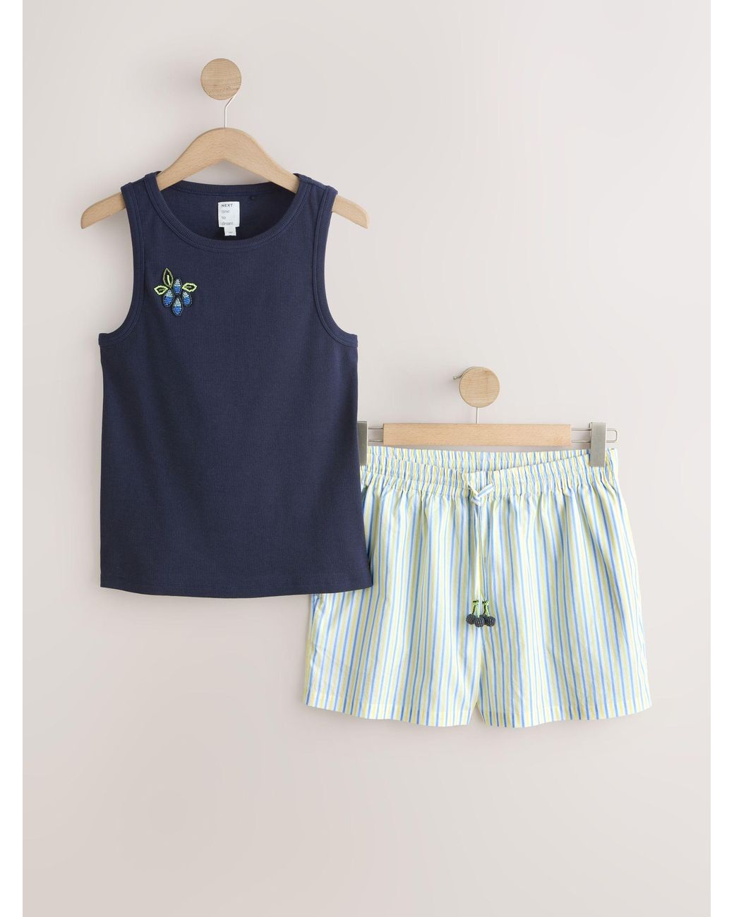 Next Blue Rib Vest And Woven Short Pyjamas Set