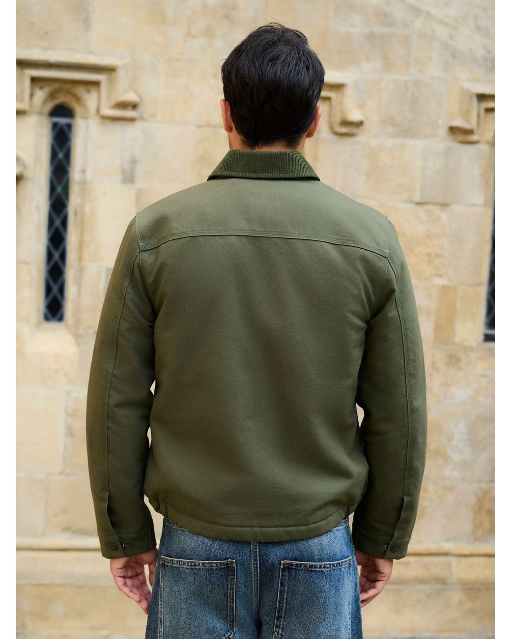 Next Green Canvas Trucker Borg Lined Jacket for men