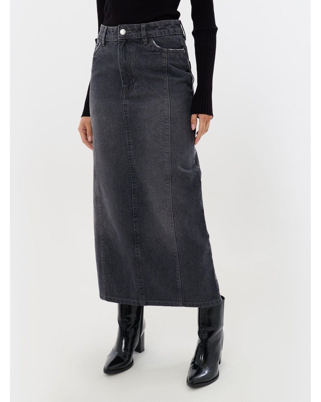 Threadbare Black Back Split Denim Midaxi Skirt