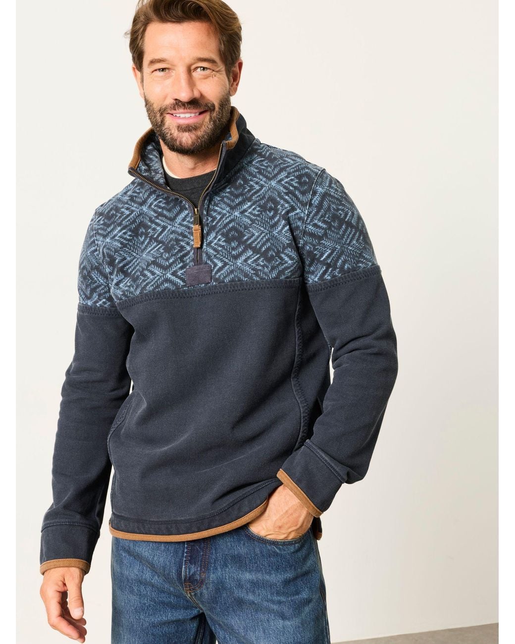 FatFace Green Airlie 100% Cotton Quarter Zip Sweatshirt for men