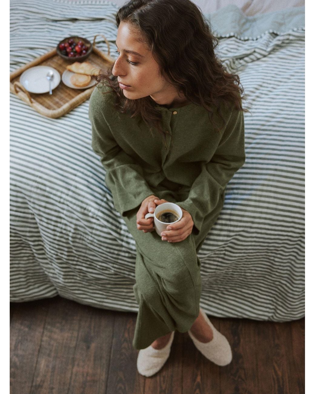 Yard Green Oatmeal Borg Slipper Mules