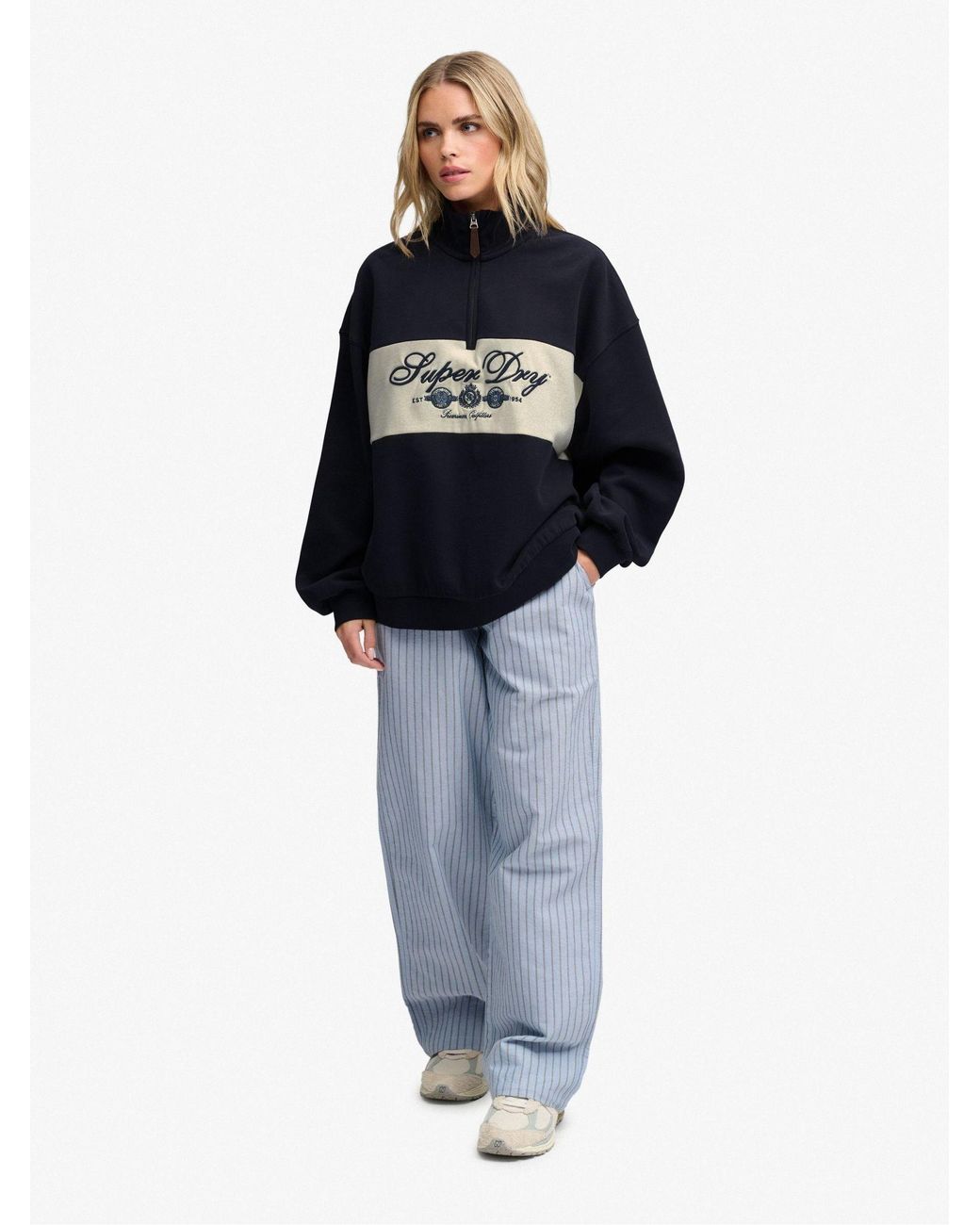 Superdry Blue Ornate Script Half Zip Sweat Top