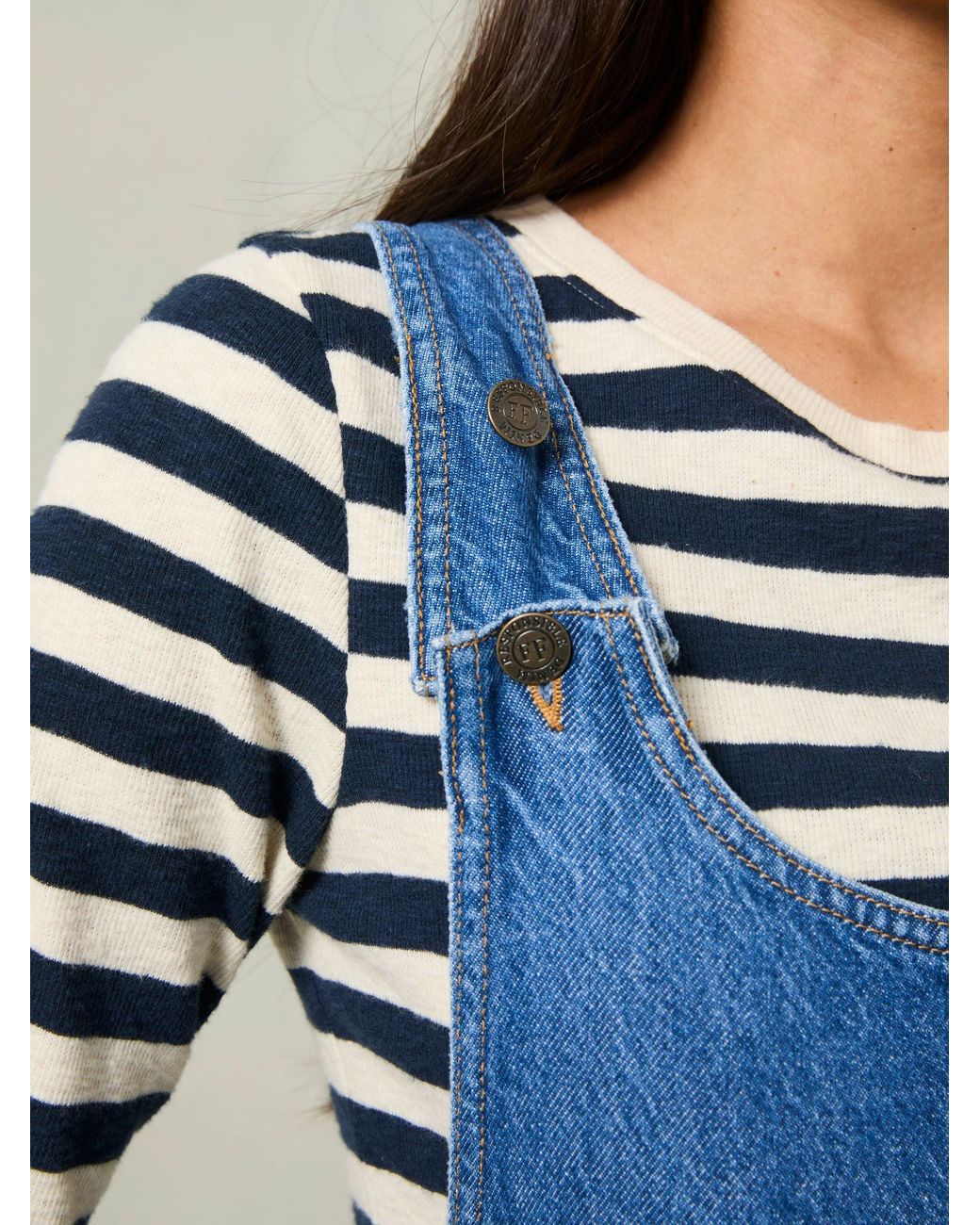 FatFace Blue Raffles Cropped Wide Leg Dungaree