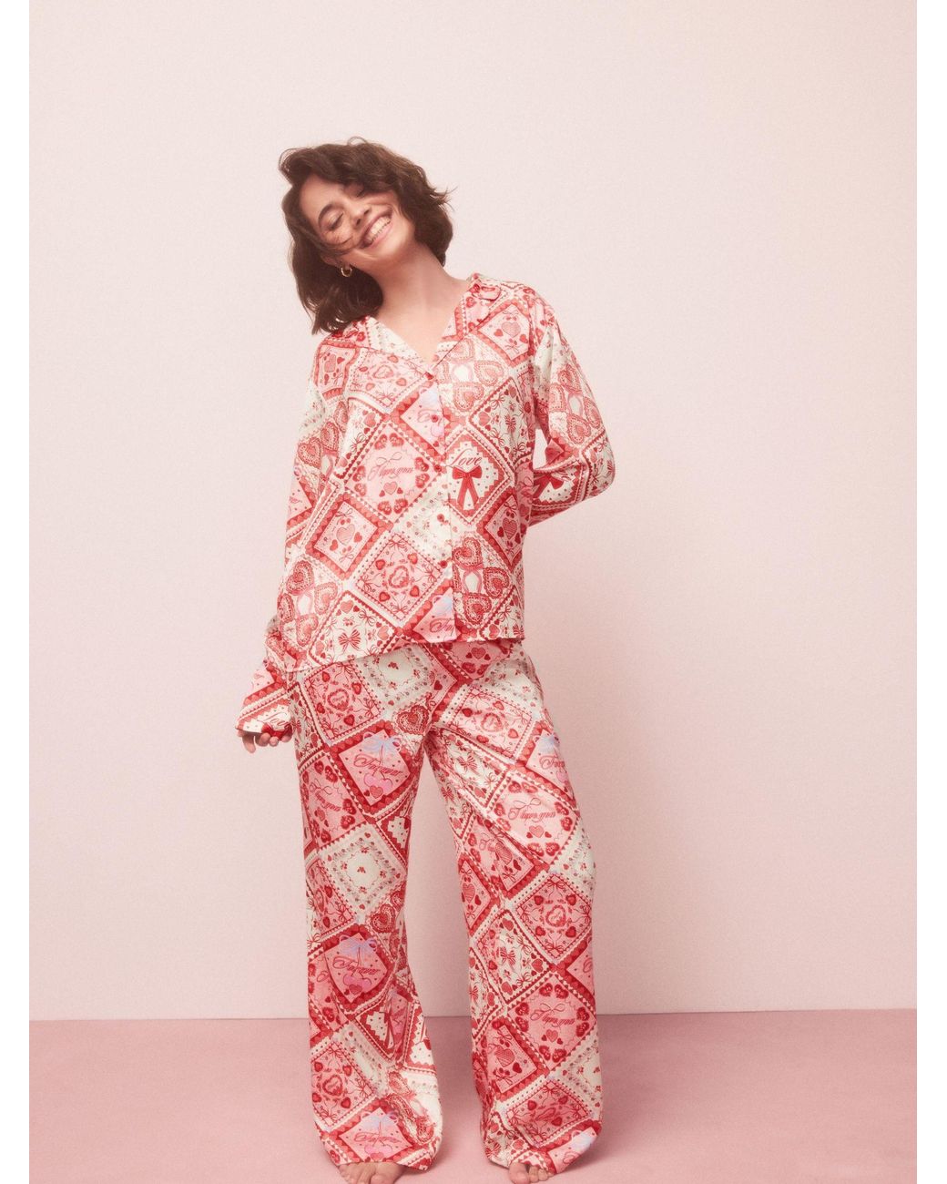 Next Pink Bows Satin Button Through Pyjamas