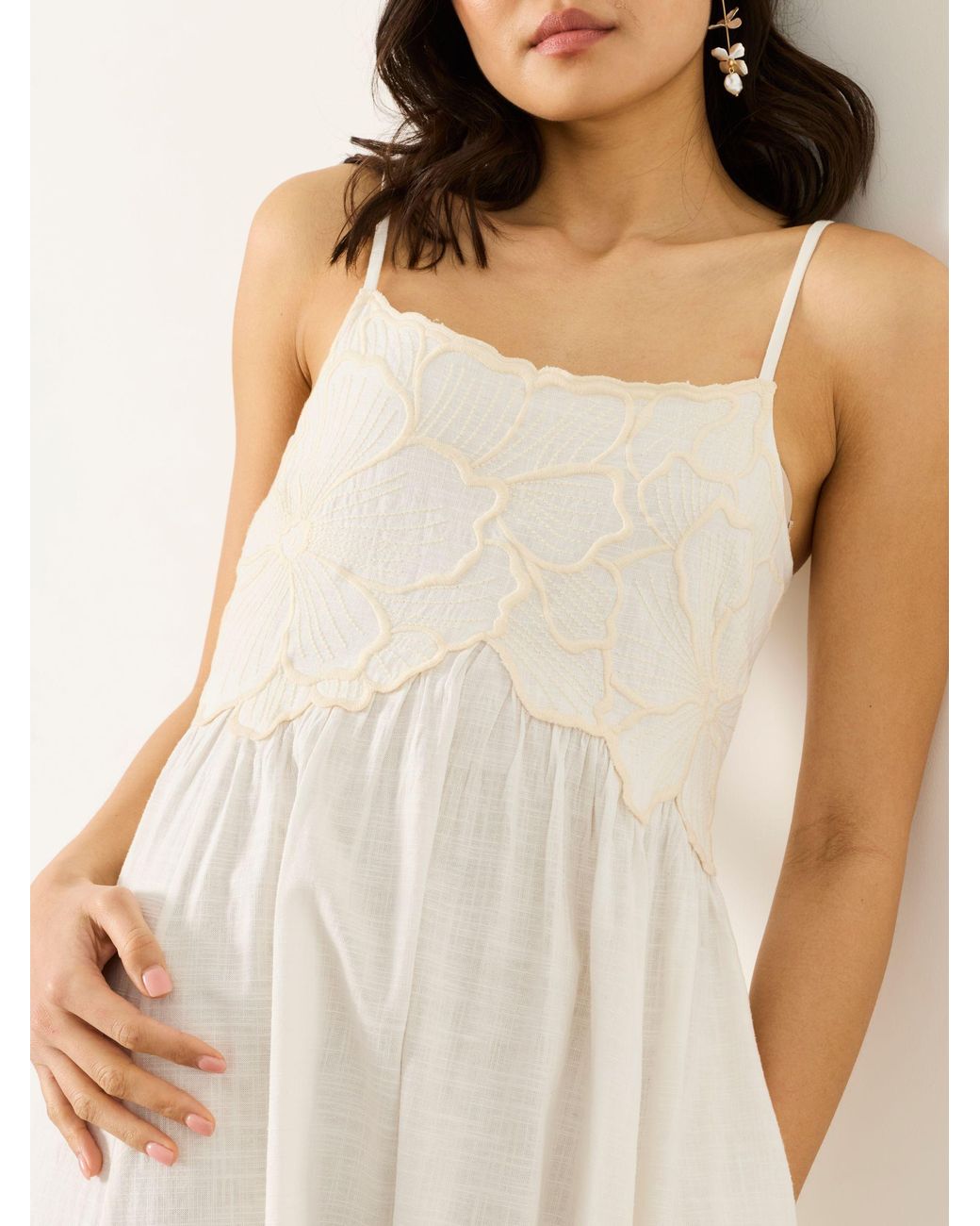 FatFace White Hazel Petite Embroidered Midi Dress