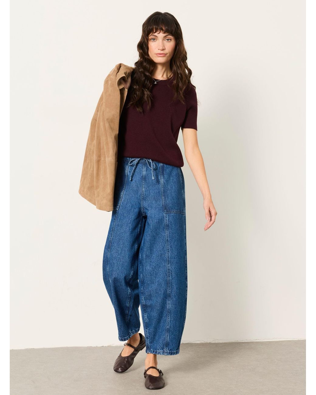 FatFace Blue Fatface Alev Mid Wash Petite Drawstring Barrel Jeans