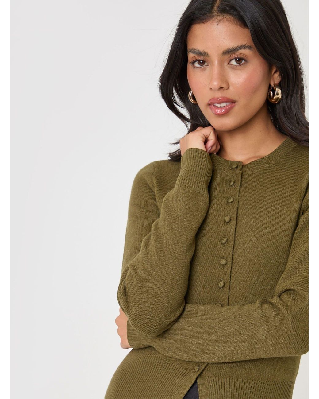 Threadbare Green Crew Neck Knitted Cardigan