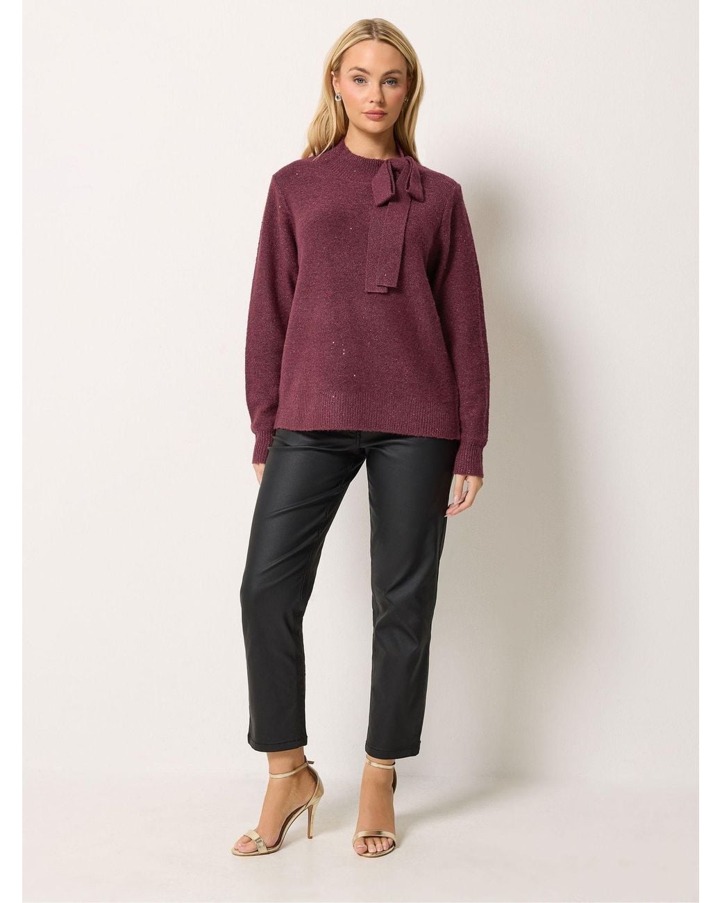 M Com Purple Tie Neck Sequin Jumper