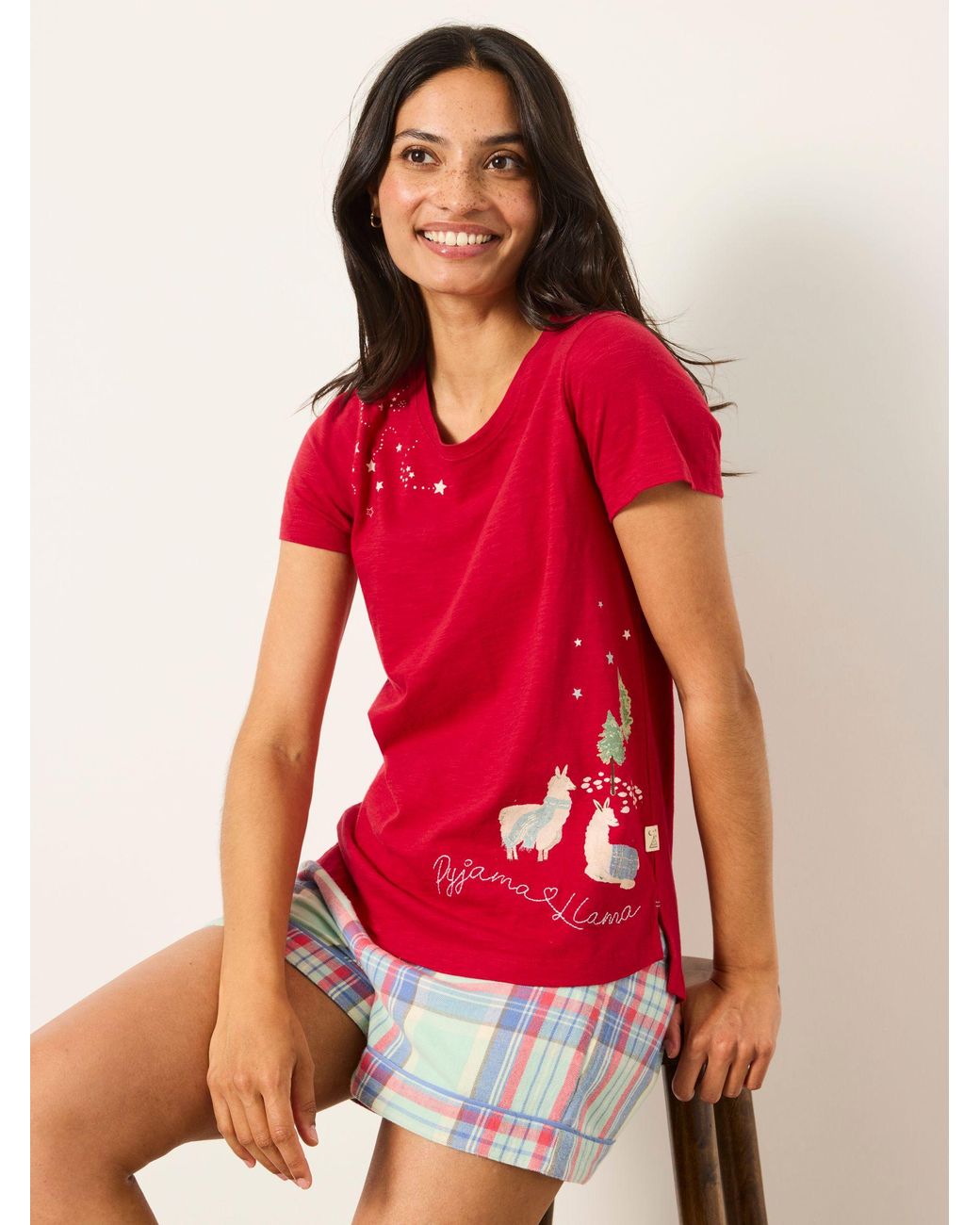 FatFace Red Natalie Llama Christmas Graphic Tee
