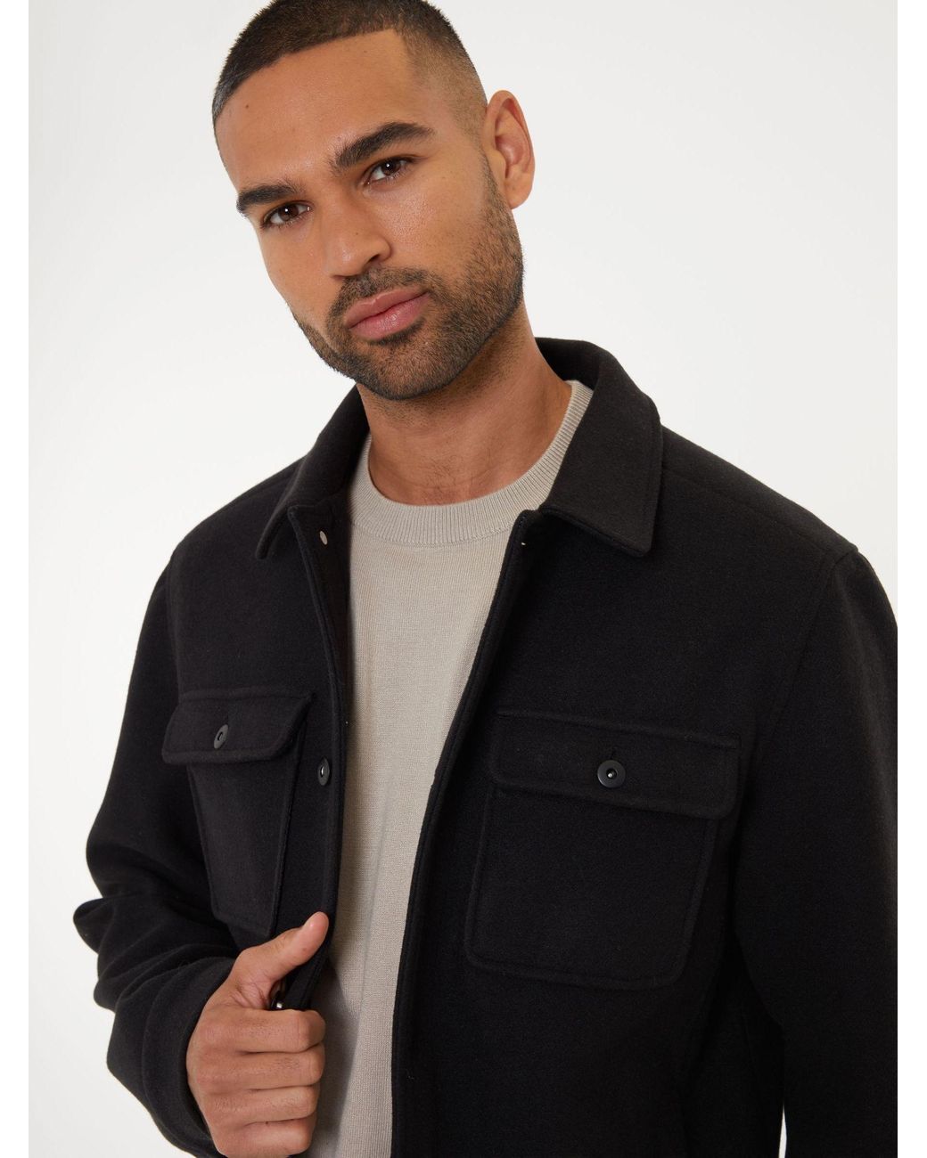Threadbare Black Brushed Button Up Shacket for men