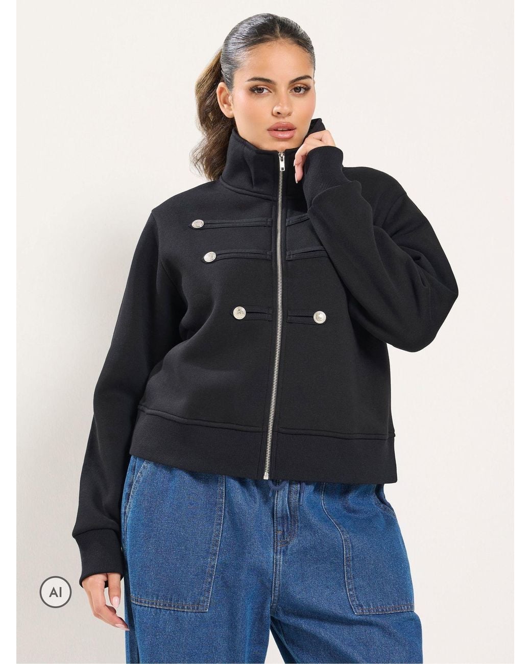 Yours Curve Black Military Button Jacket