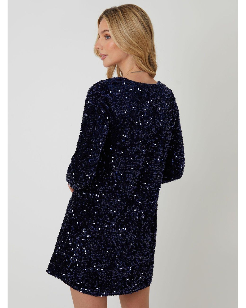 Threadbare Black Sequin Velour V-Neck Mini Dress