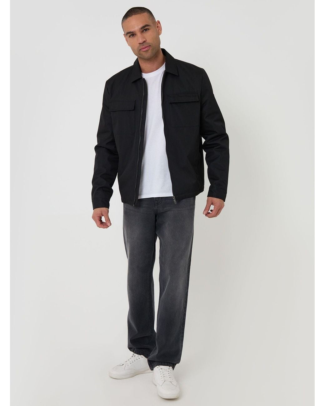 Threadbare Black Showerproof Padded Collared Zip Up Jacket for men