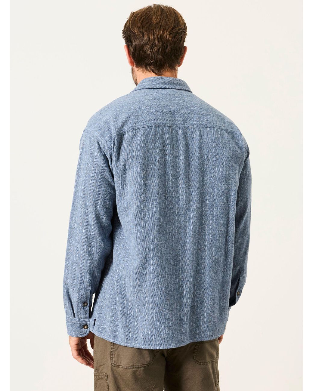 FatFace Blue Fatface Long Sleeve Relaxed Fit Herringbone Stripe Brushed Shirt for men