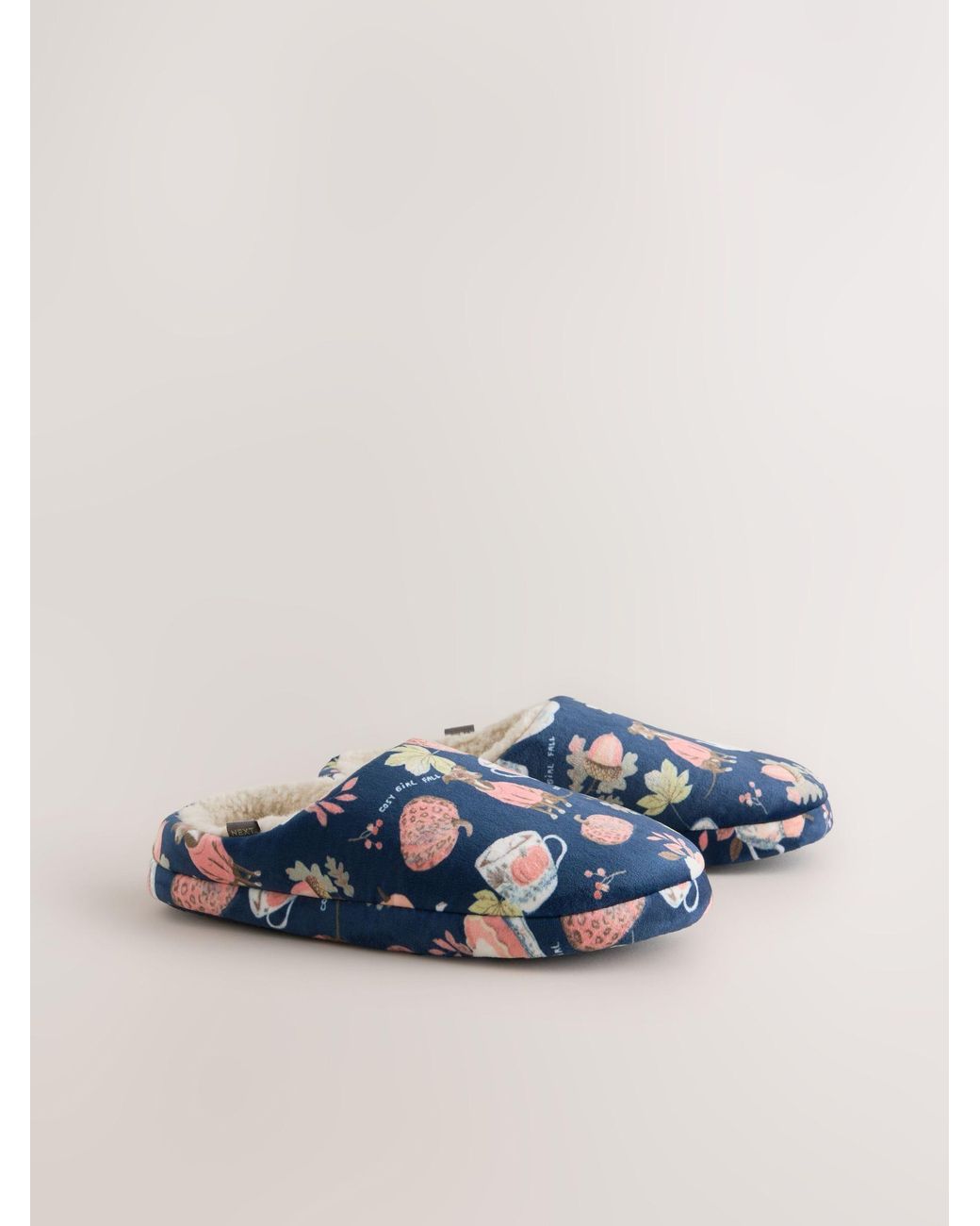 Next Blue Whippet Plush Mule Printed Slippers