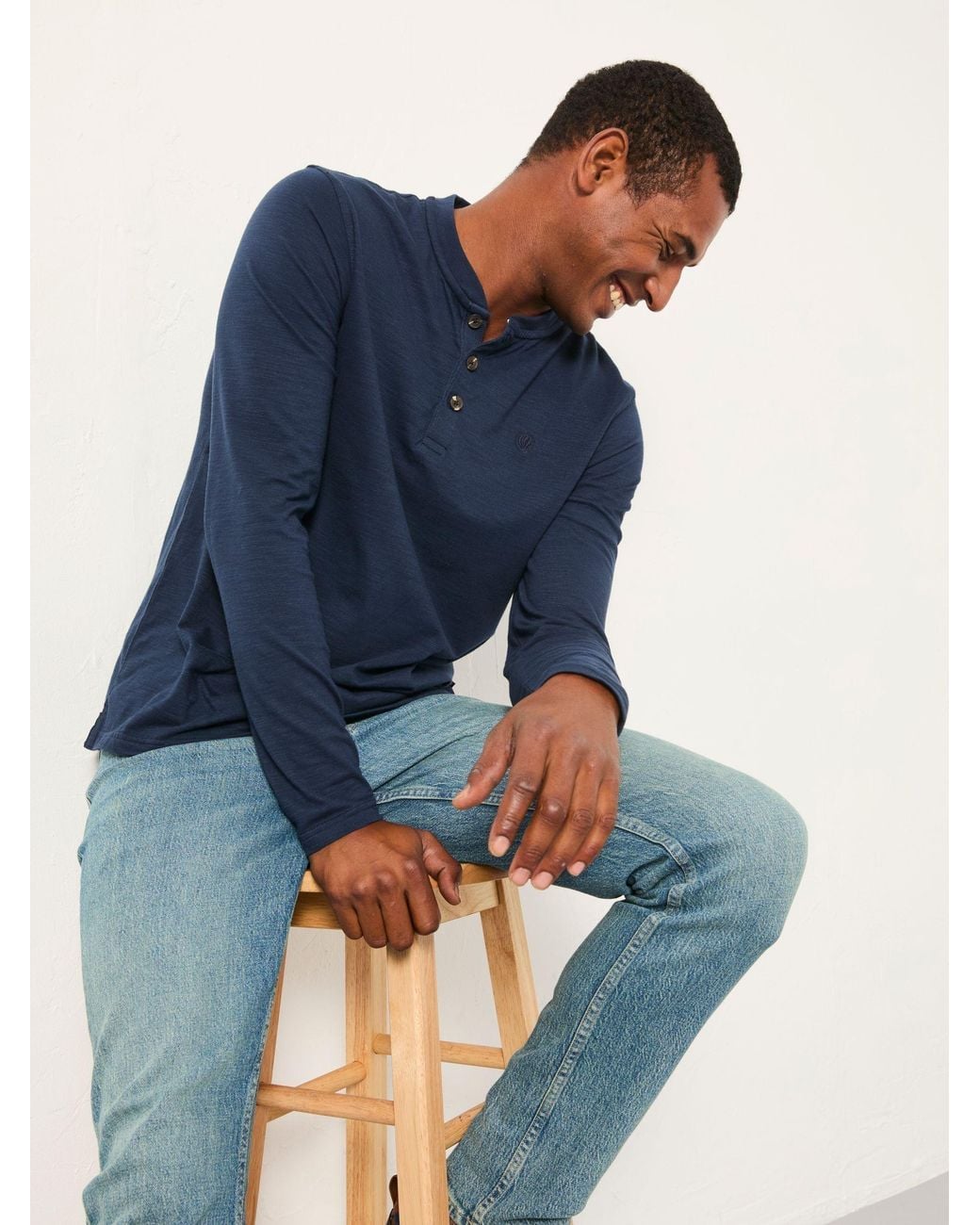 FatFace Blue Henley Long Sleeve Woodside Slub for men