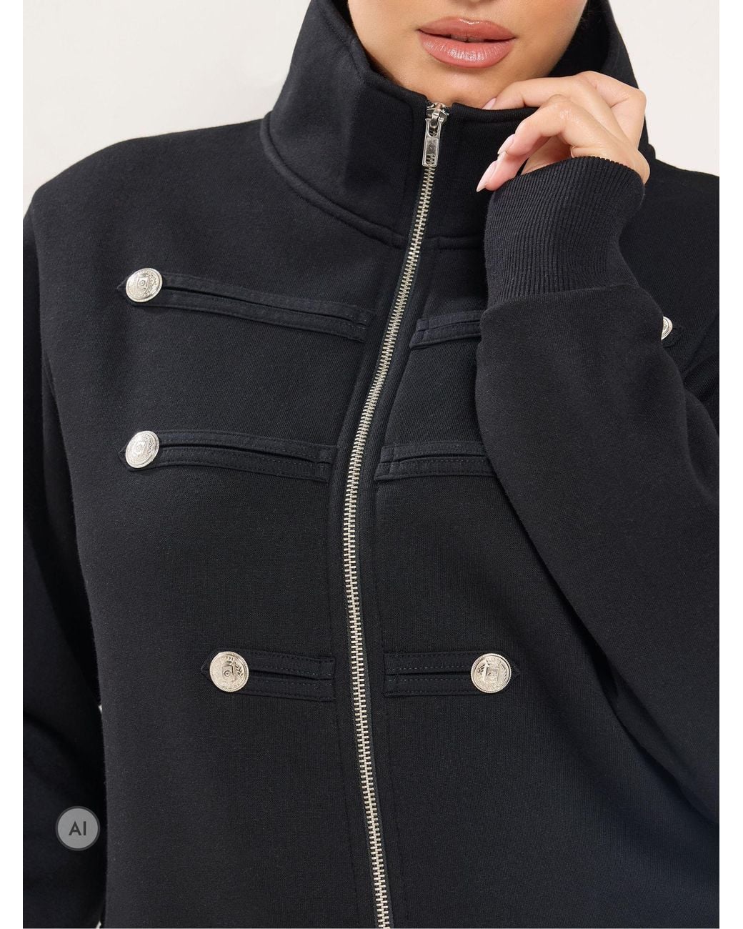 Yours Curve Black Military Button Jacket