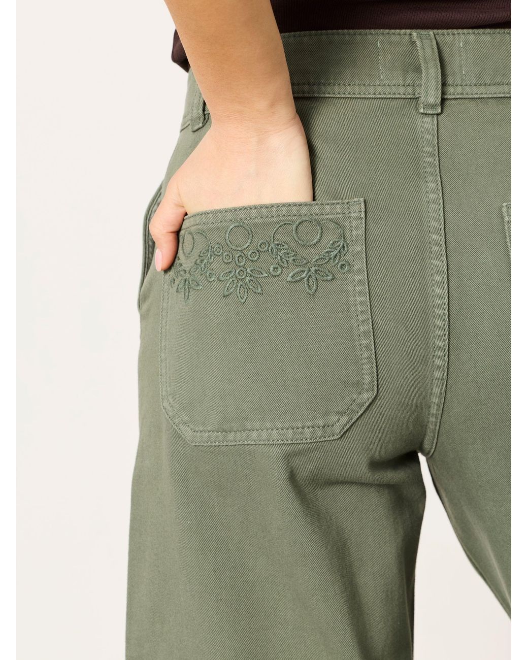 FatFace Green Hove Embroidered Wide Leg Crop Trouser