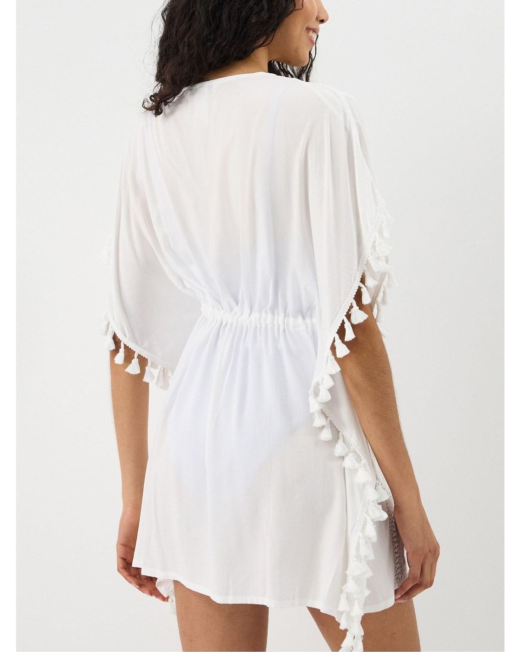 Accessorize White Tassel Trim Mini Kaftan