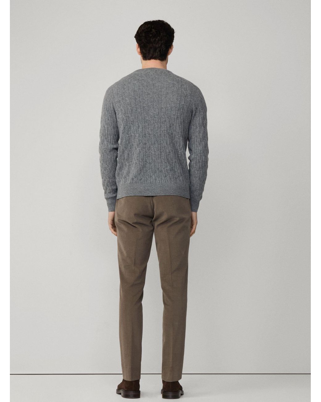 Hackett Gray Lambswool Cable Crew Neck Jumper for men