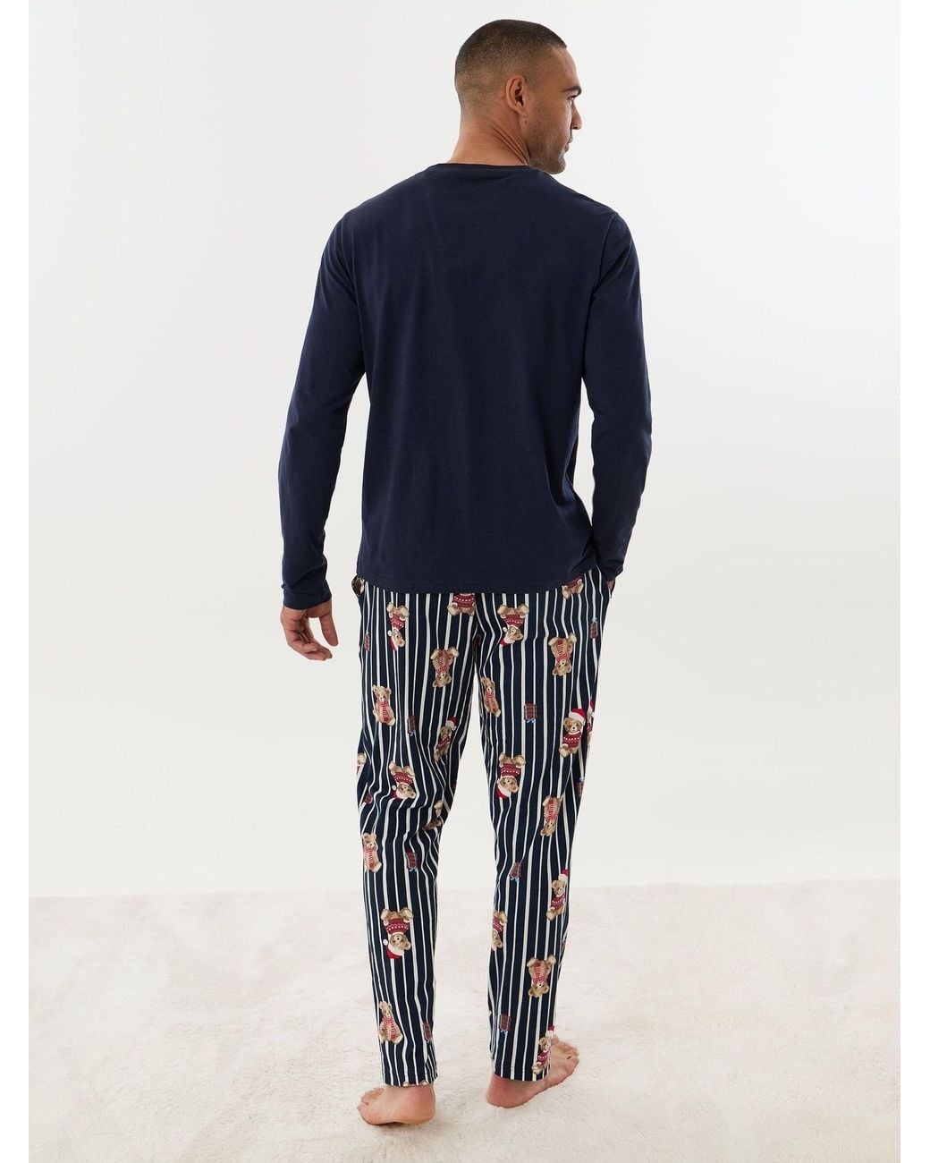 Threadbare Blue Teddy Bear Christmas Pyjamas Set for men