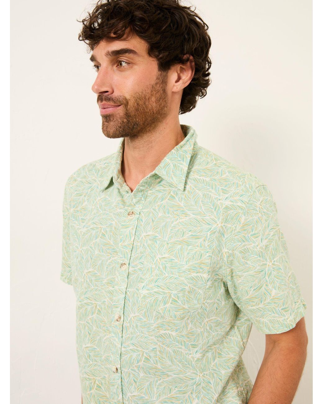 FatFace Green Short Sleeve Leaf Print Shirt for men