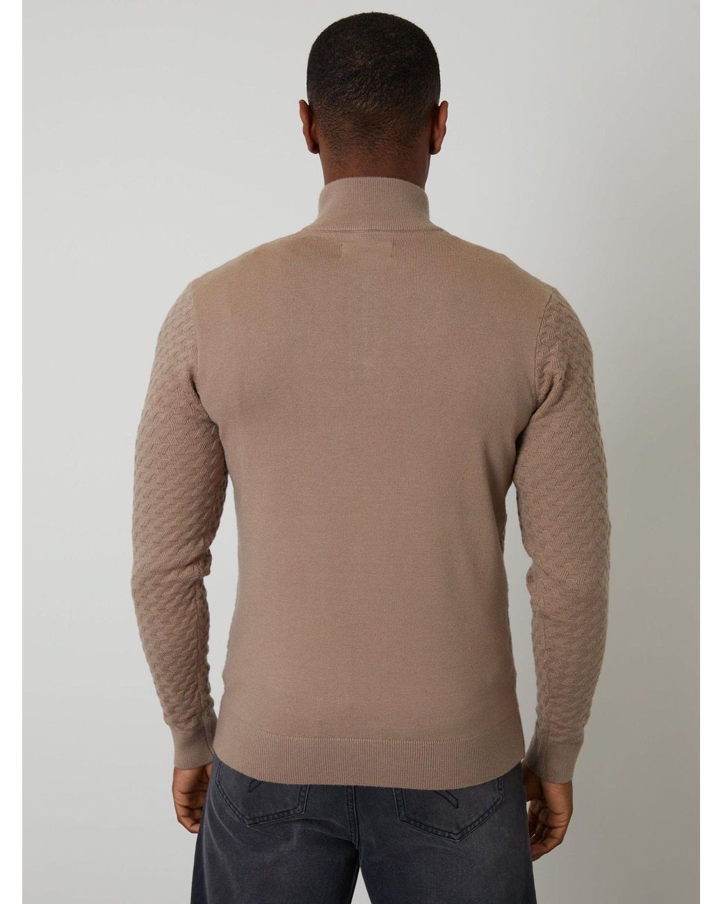 Threadbare Pink Textured Cable Knit Quarter Zip Jumper for men
