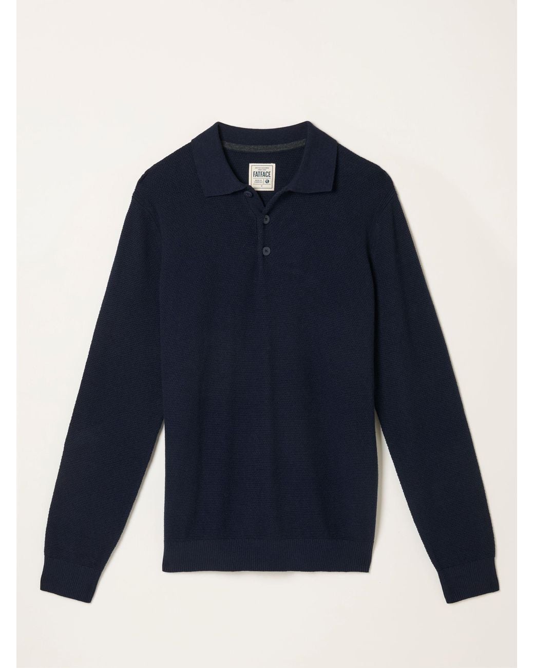 FatFace Blue Row Textured Knitted Button Polo for men