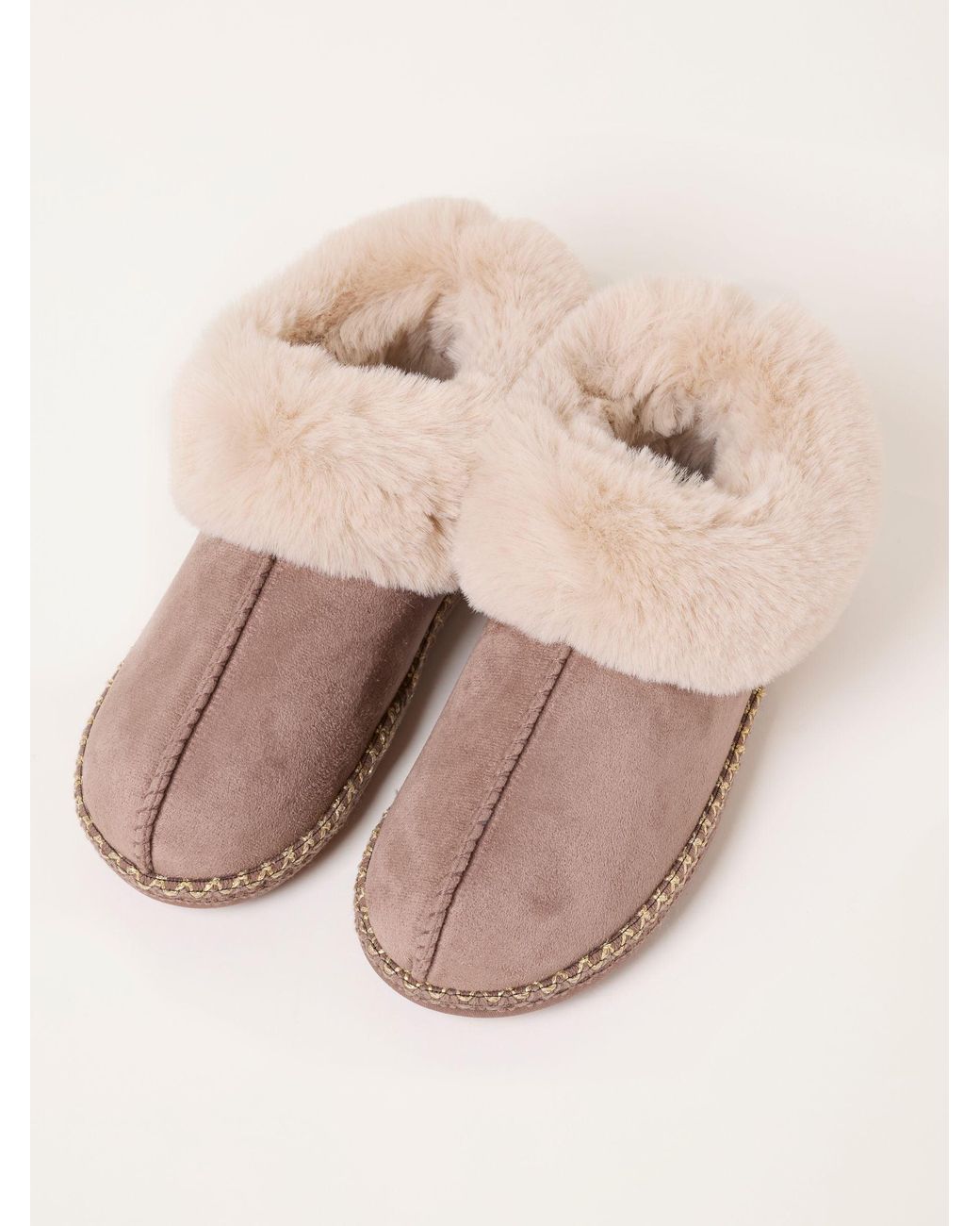 FatFace Natural Fatface Maia Lilac Faux Fur Boot Slipper