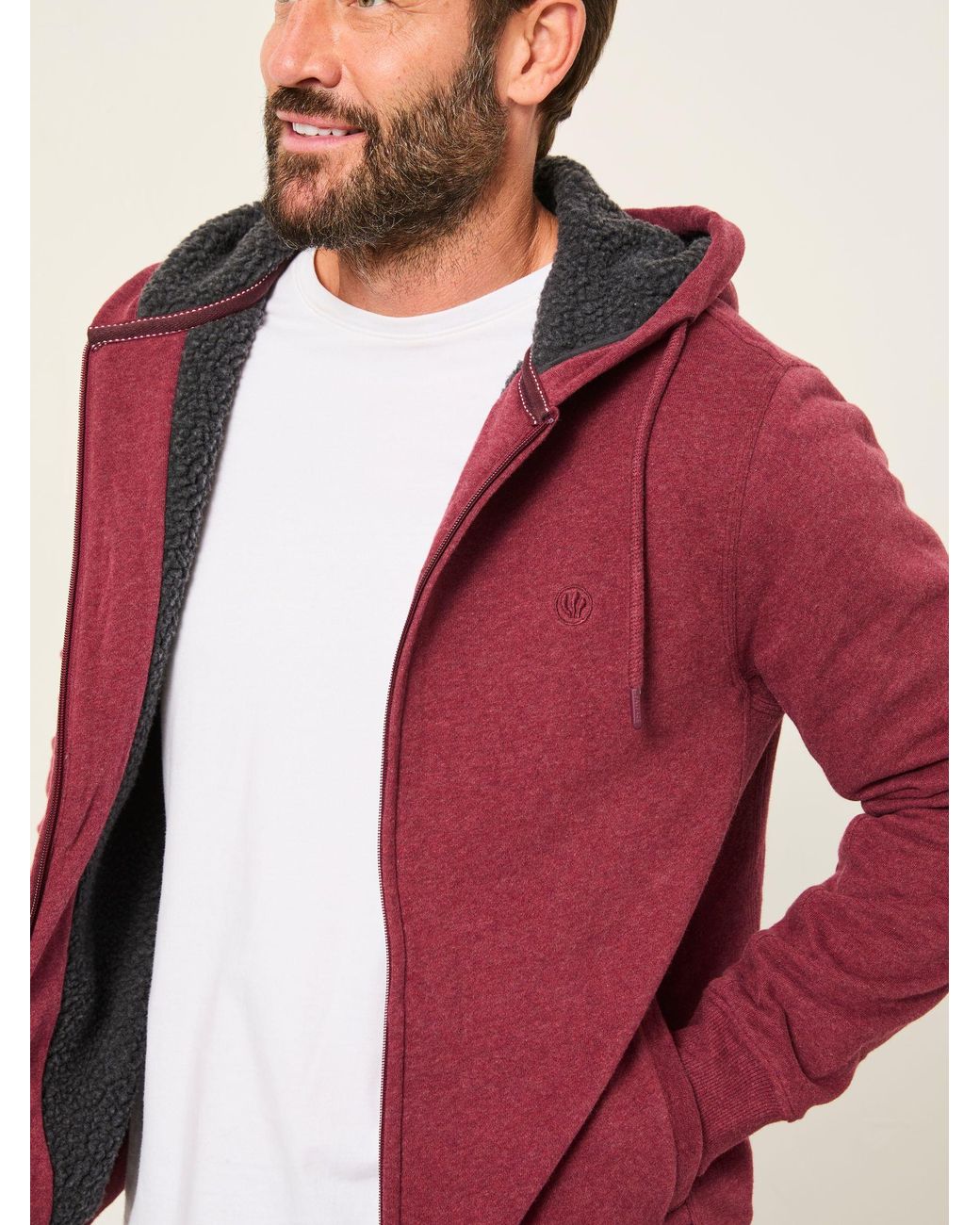 FatFace Red Borg Lined Zip Through Hoodie for men