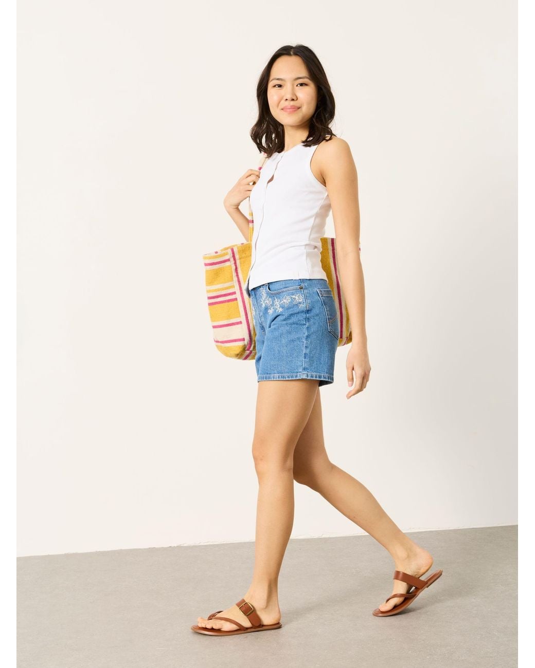 FatFace White Rosa Button Ribbed Vest