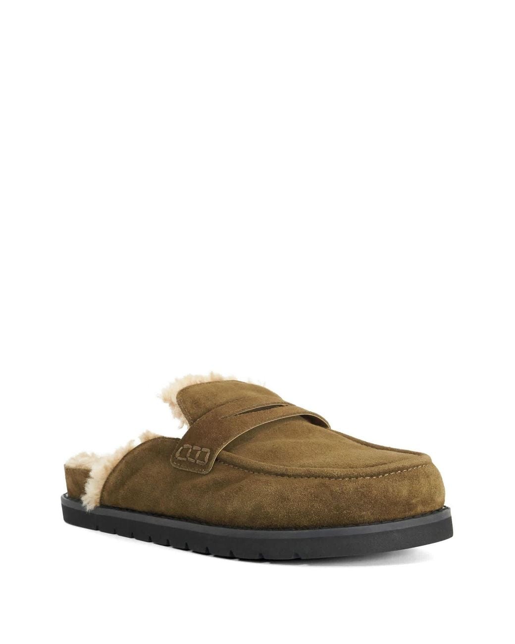 Dune Green Goldy Lined Backless Loafers