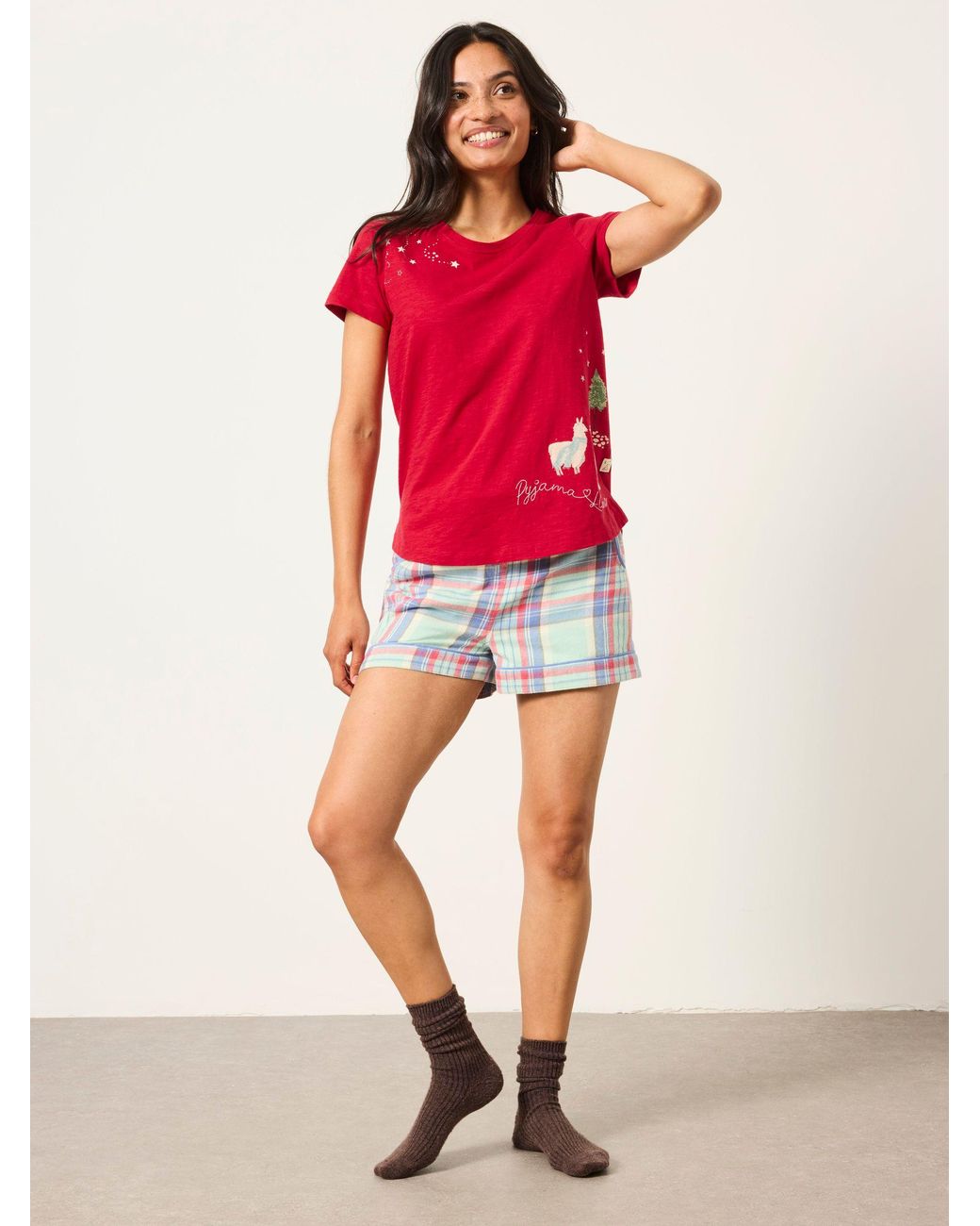 FatFace Red Natalie Llama Christmas Graphic Tee