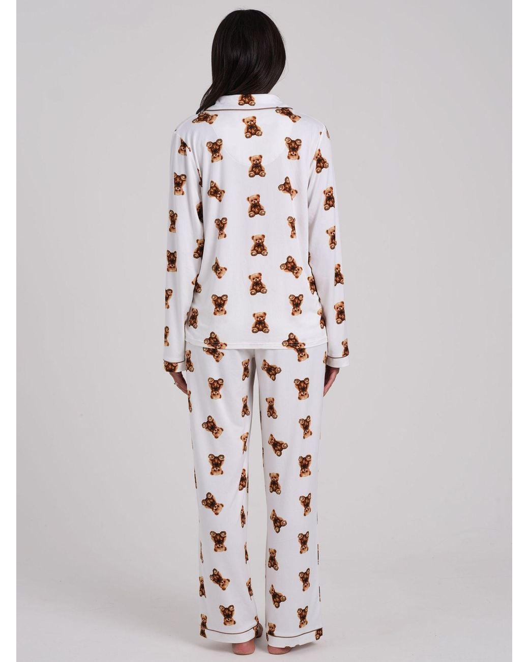 Loungeable White Teddy Bear Super Soft Long Sleeve Button Through Pyjamas Set
