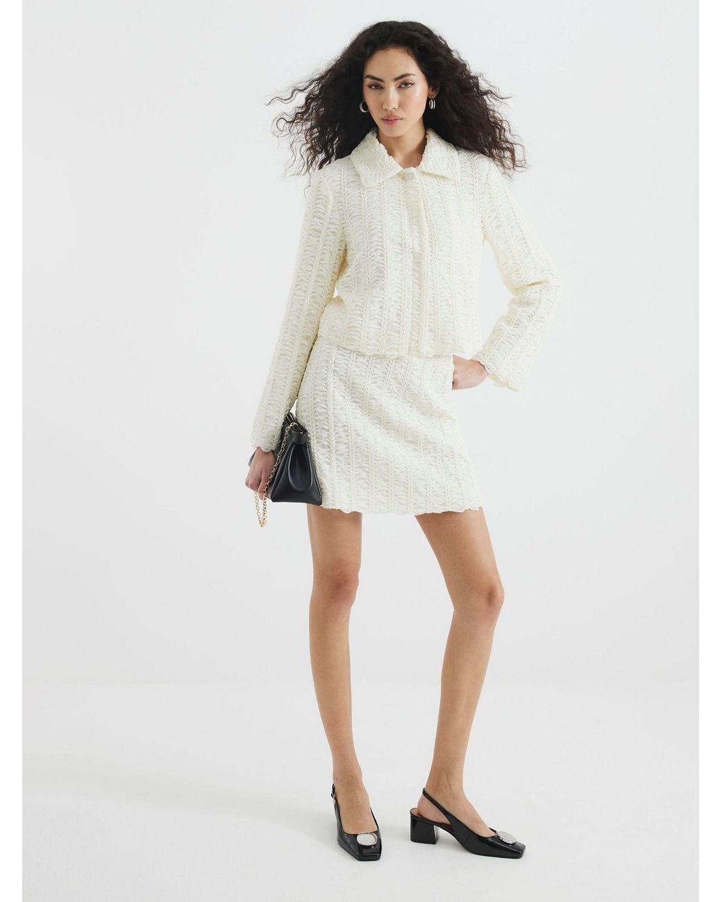 River Island White Textured Collar Jacket