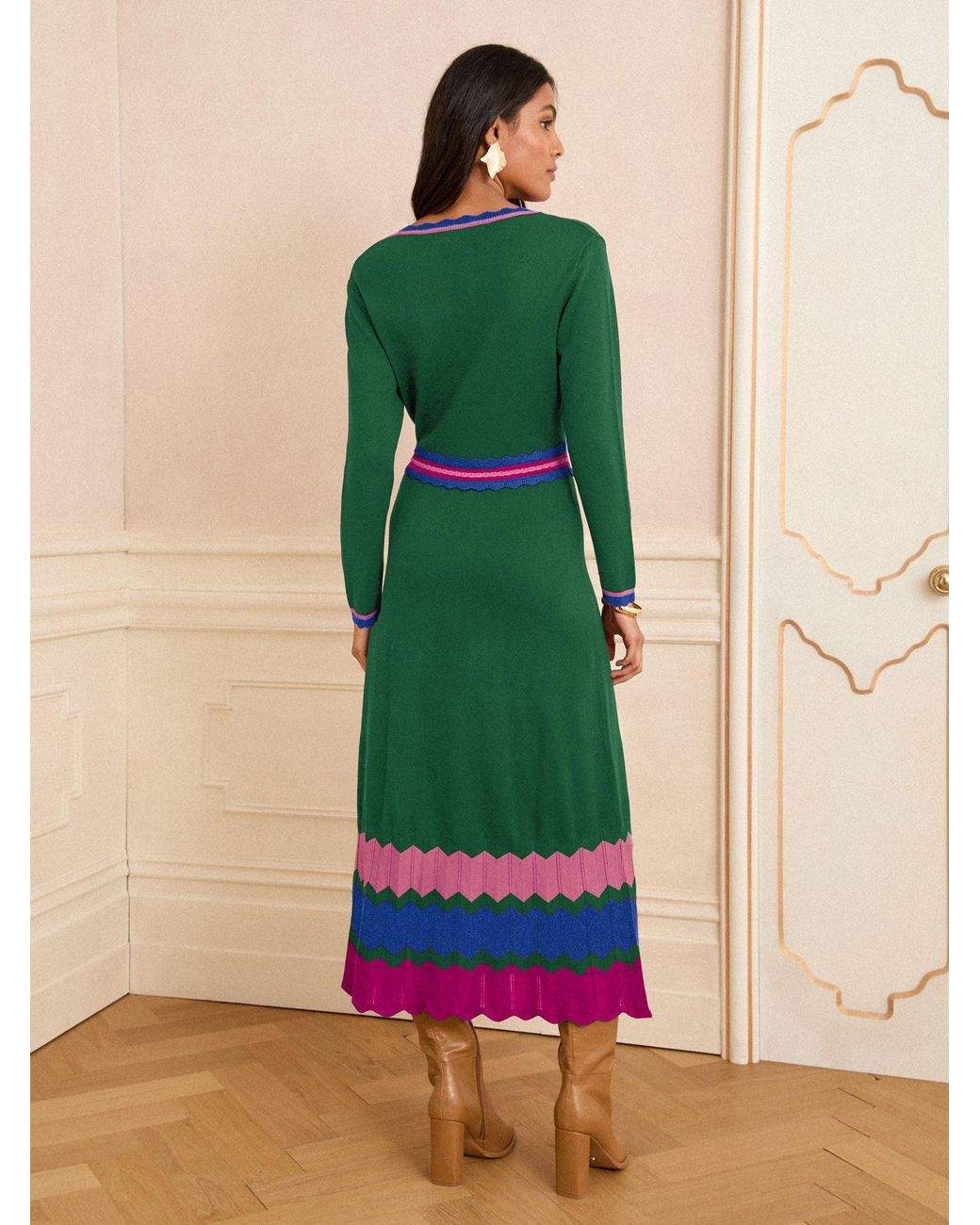 Love & Roses Notch Neck Knitted Midi Dress in Green | Lyst