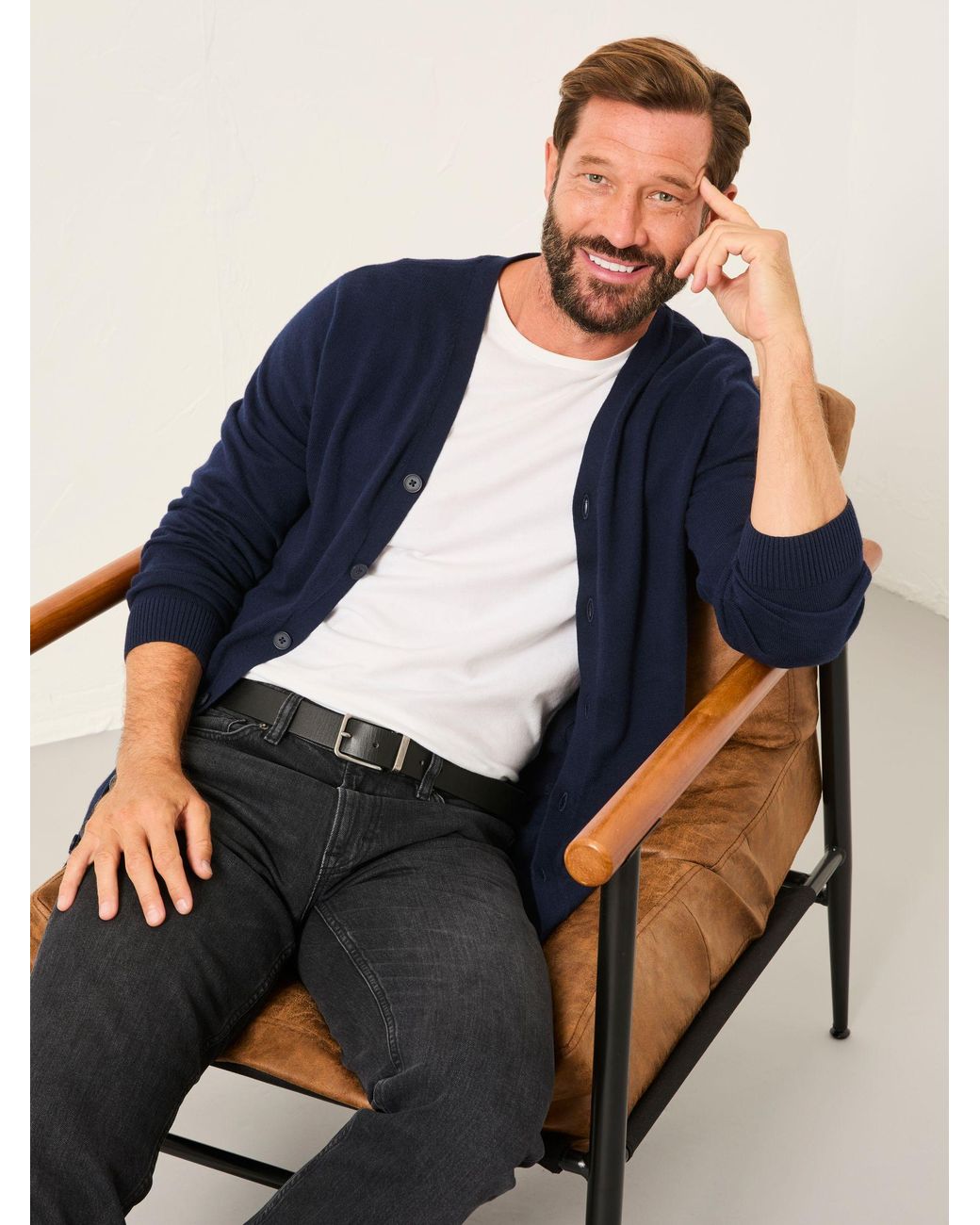 FatFace Blue Rye Knitted Button Cardigan for men