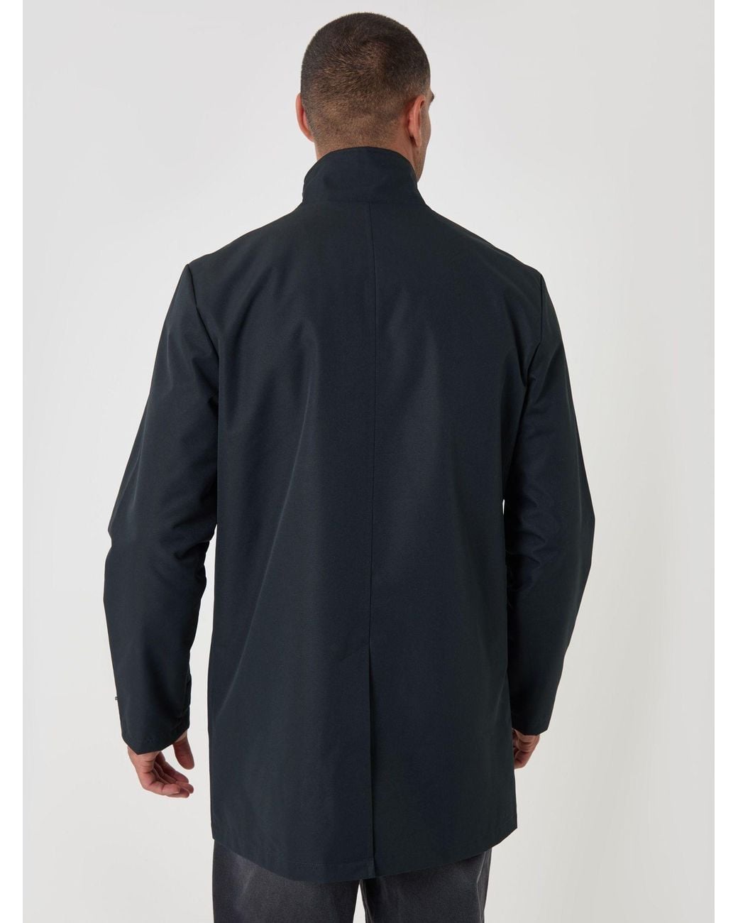 Threadbare Blue Showerproof Funnel Neck Longline Jacket for men
