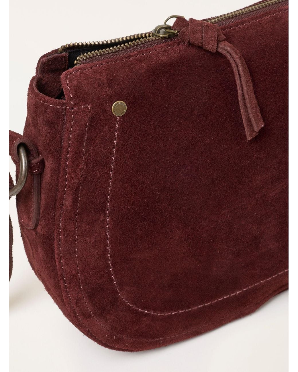 FatFace Red Fatface Burgundy Slouchy Suede Saddle Crossbody Bag