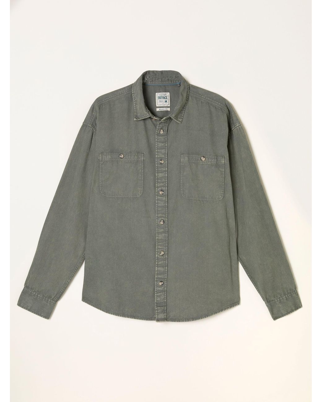 FatFace Green Long Sleeve Relaxed Fit Garment Dye Utility Shirt for men