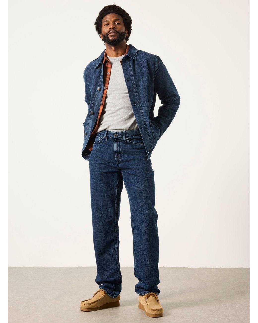 FatFace Blue Relaxed Straight Fit Canvas Weave Jeans for men